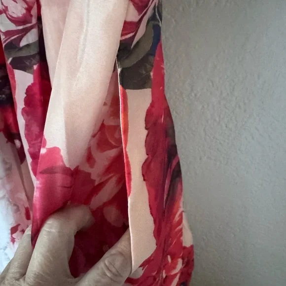 White House Black Market Red Floral Organza Dress Peach Satin Black Accents 10 - Picture 9 of 16